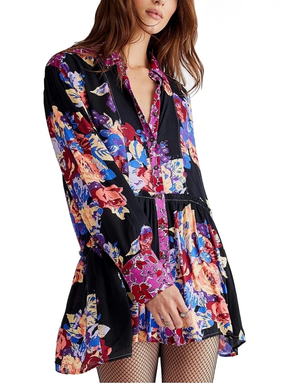 NEW!! FREE PEOPLE BRUNCH A BUNCH MULTI-COLOR TUNIC, Sz Medium,NWT, Retail $128